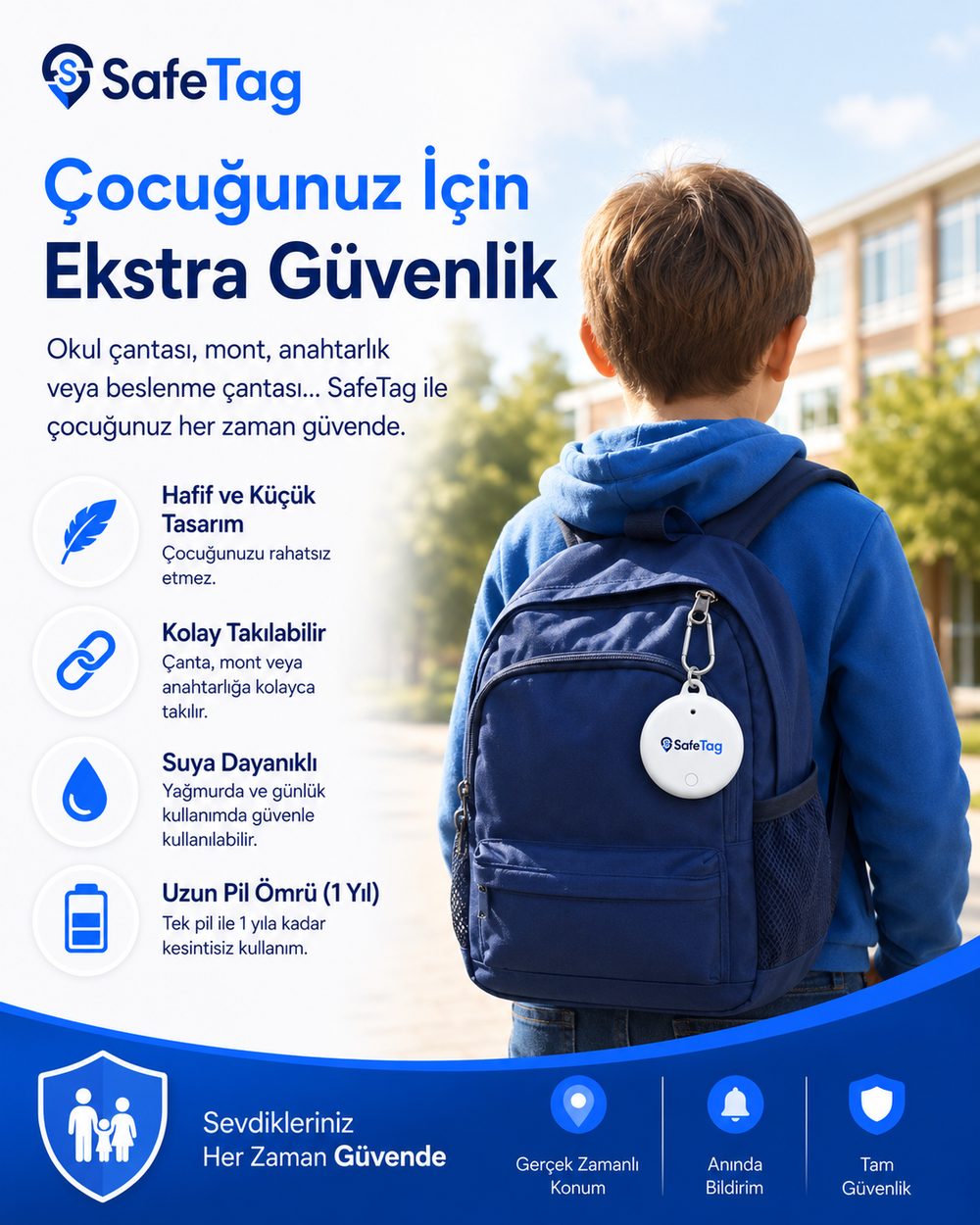 SafeTag Akıllı Takip Cihazı – Araç, Çanta, Bagaj ve Anahtar İçin Konum Takibi